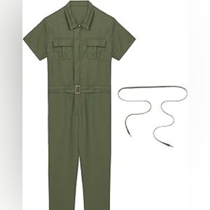Men’s green short sleeve coveralls jumpsuit Small